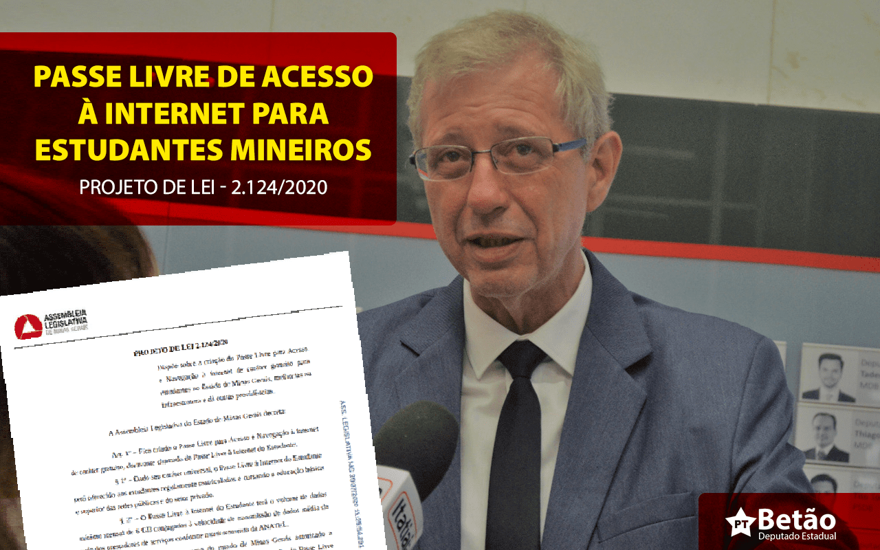 Read more about the article Deputado Betão apresenta projeto de Lei para Passe Livre com acesso e navegação à Internet de forma gratuita para estudantes